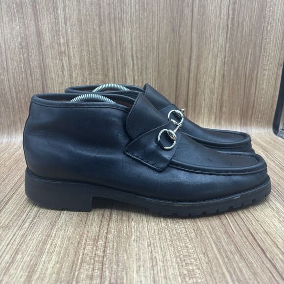 Gucci Horsebit Loafer Chukka Boots Men’s 10 D Black Leather Vintage Lug Sole - Picture 1 of 16